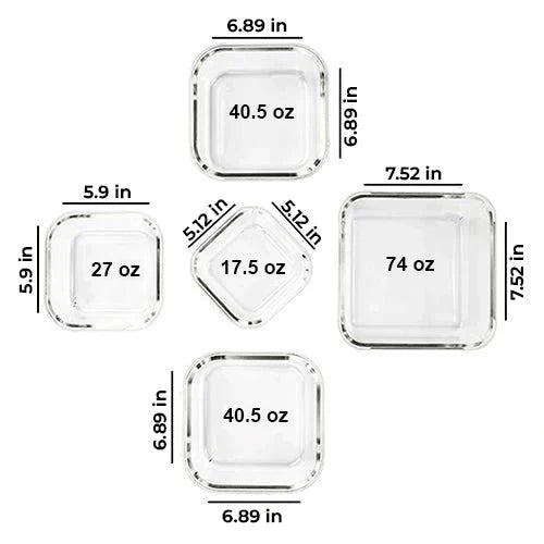 10 pc Glass Container Set (5 Containers and 5 Lids)