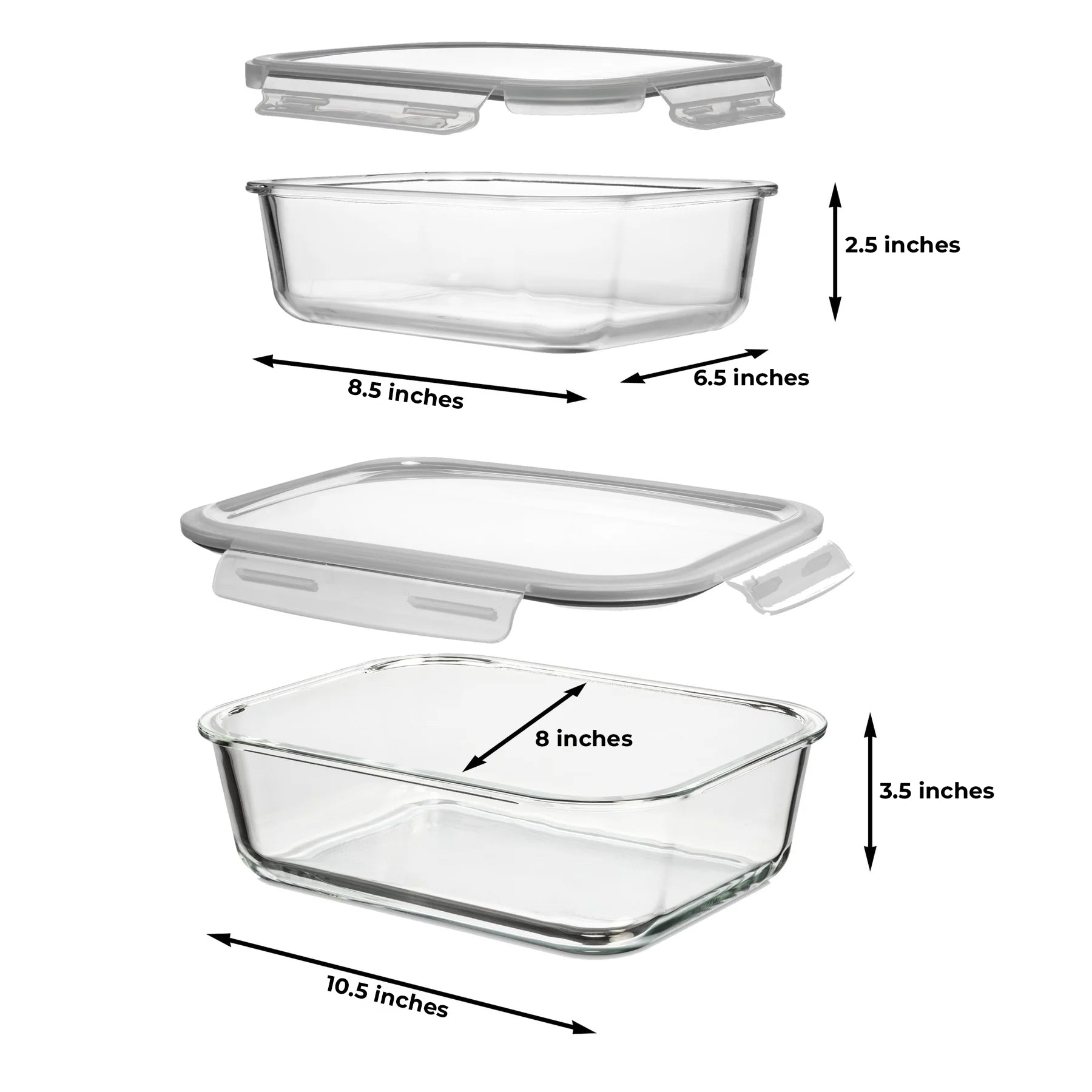 1520ML and 2700ML - Set of 2 Glass Food Storage Containers