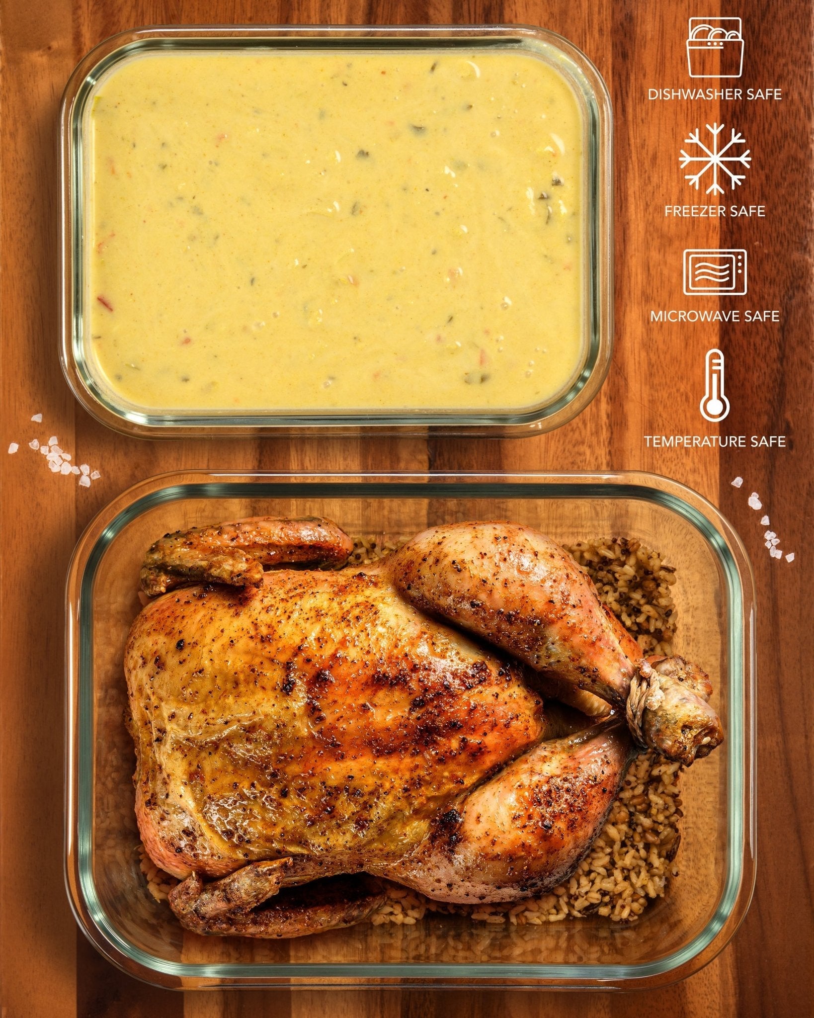 1520ML and 2700ML - Set of 2 Glass Food Storage Containers