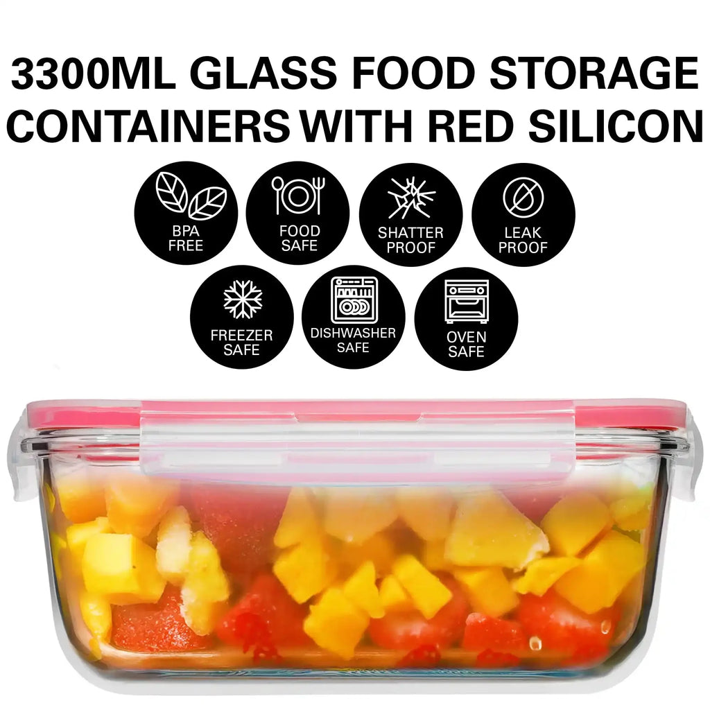 3300ML Glass Container with Red Silicon Lid