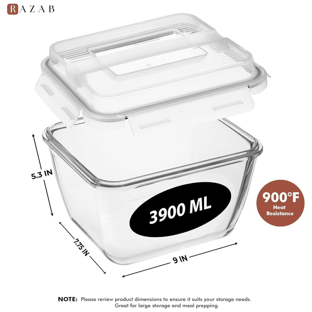 3900ml Large Glass Food Storage Container with Airtight Lid