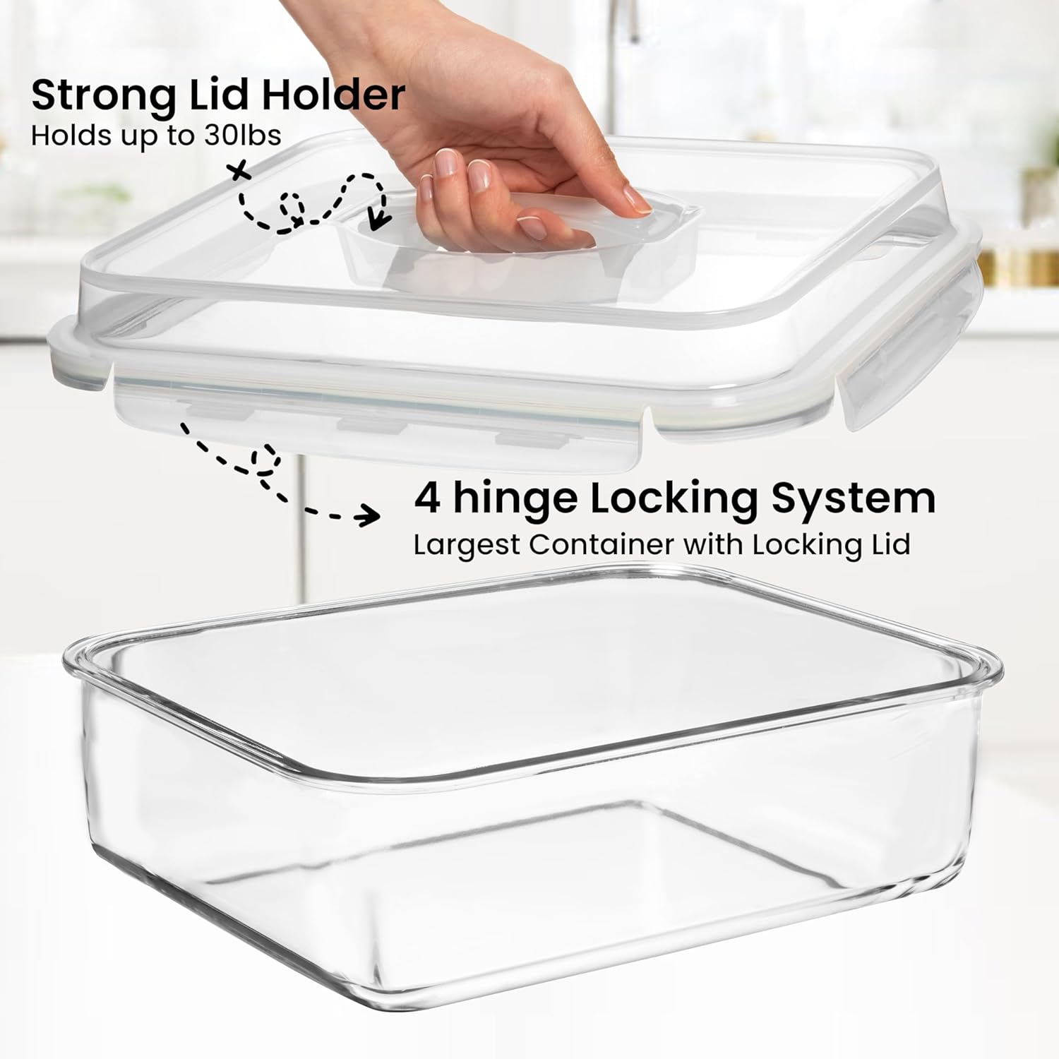 4800ml Large Glass Food Storage Container with Airtight Locking Lid