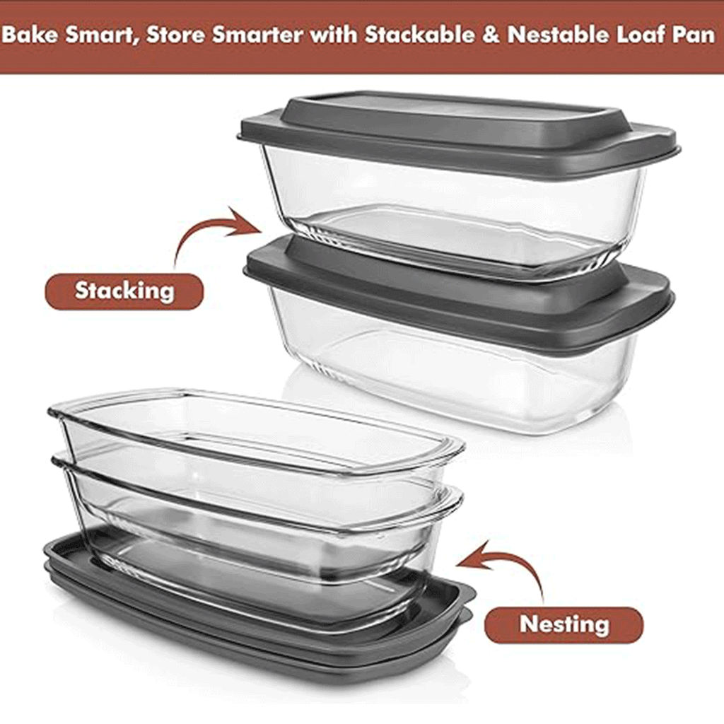 Set Of 2 Glass Loaf Pan Containers