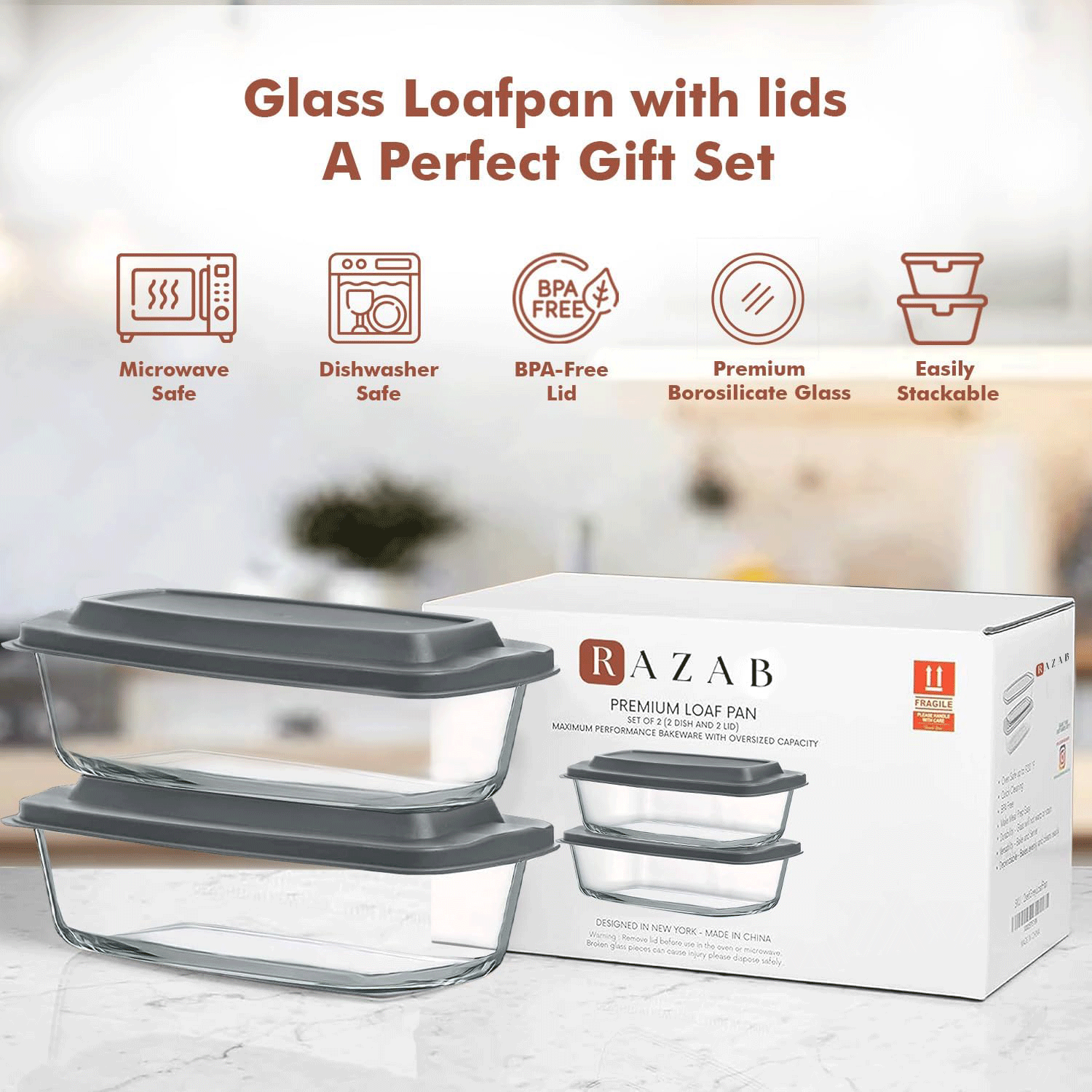 Set Of 2 Glass Loaf Pan Containers