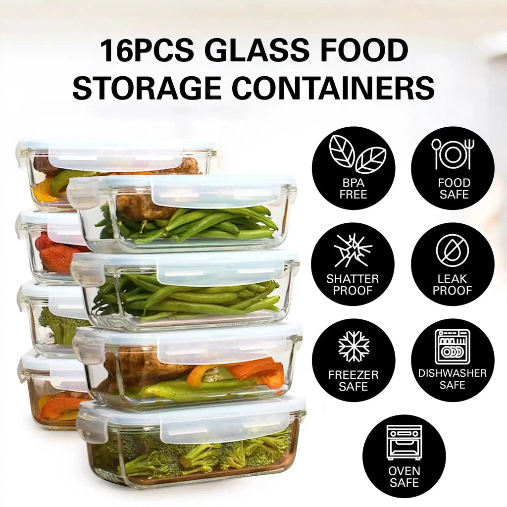 Set of 16 Pc Glass Food Storage Container