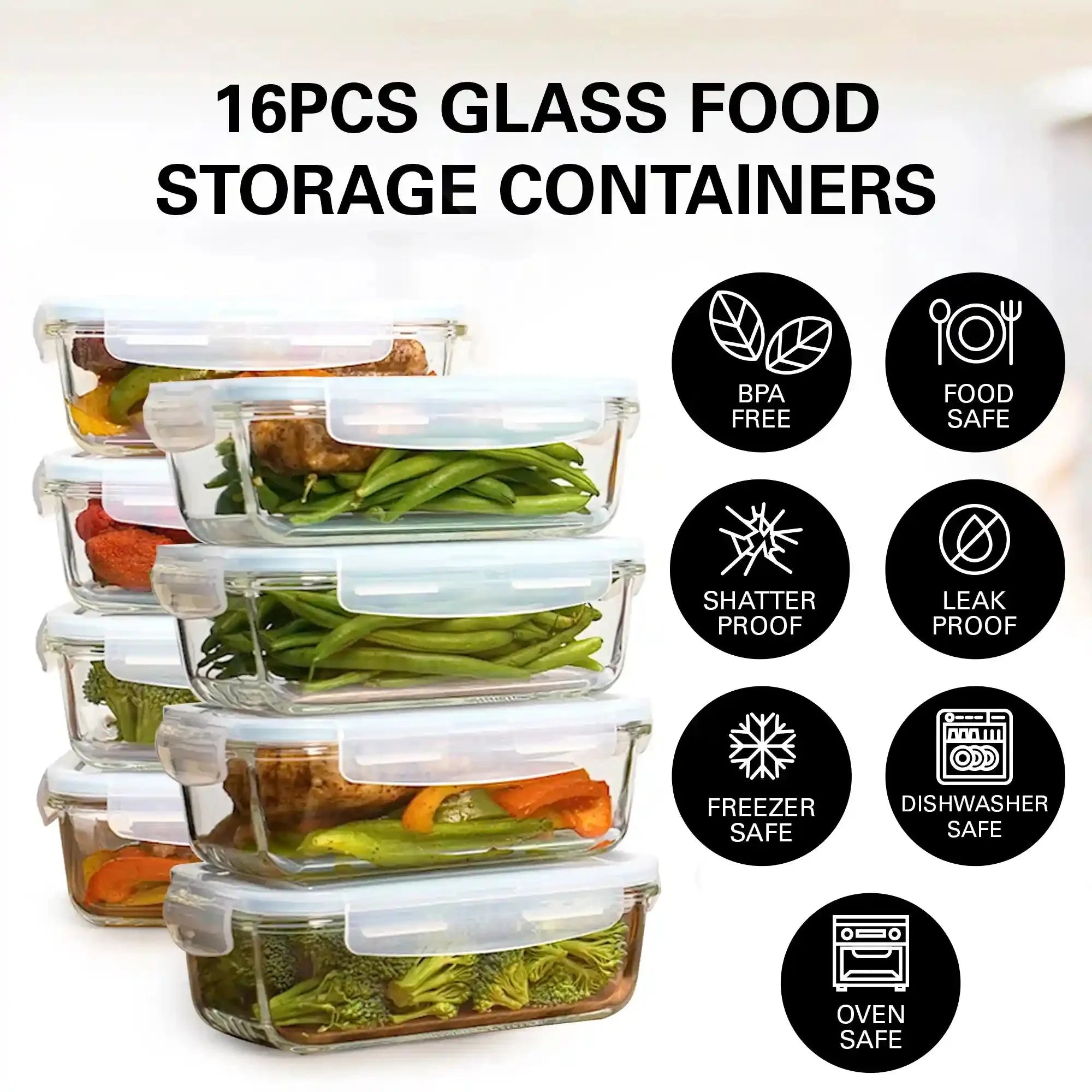 Set of 16 Pc Glass Food Storage Container