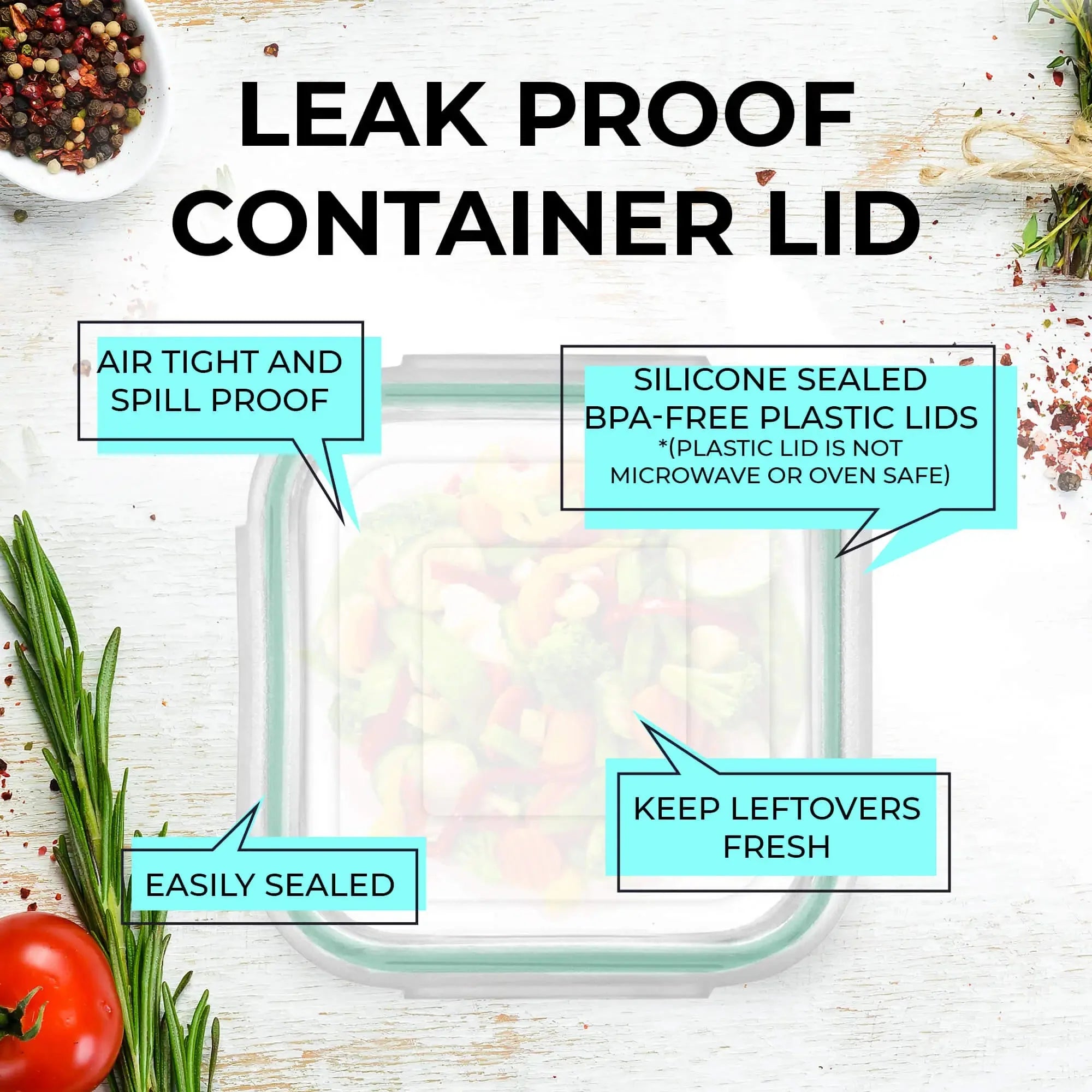 Razab 18 oz Replacement Lid for Razab 6 Pc and 10 Pc Glass Container Set