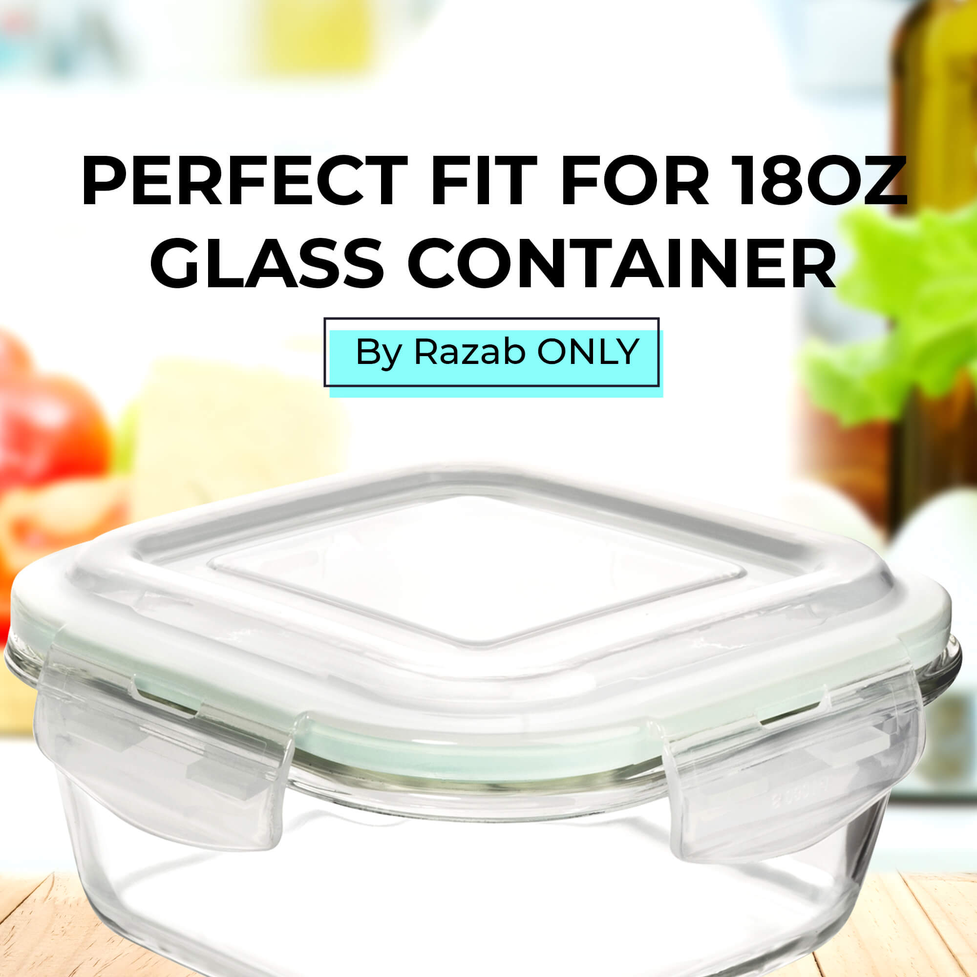 Razab 18 oz Replacement Lid for Razab 6 Pc and 10 Pc Glass Container Set