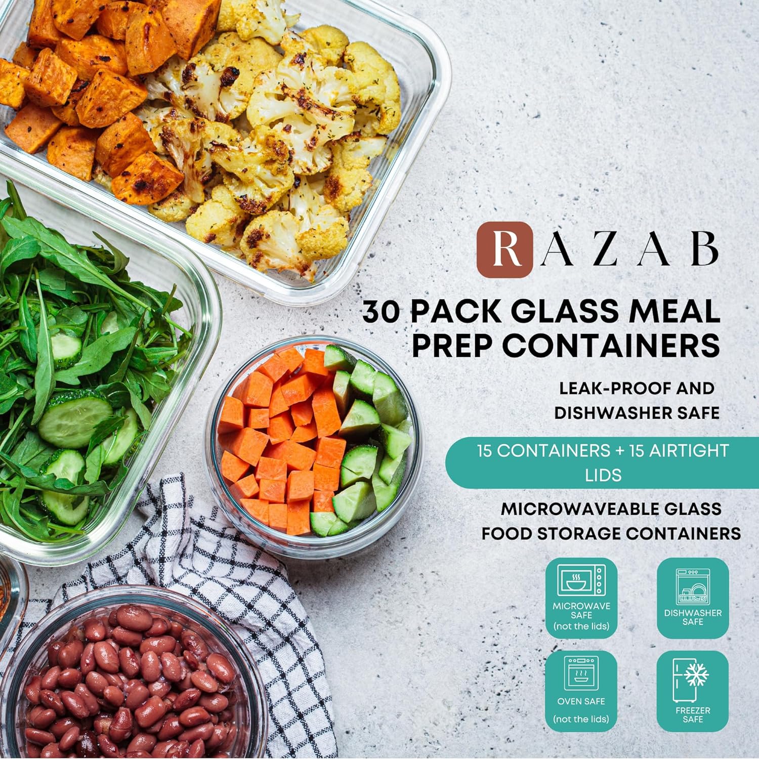 Razab 30 PC Glass Meal Prep Containers
