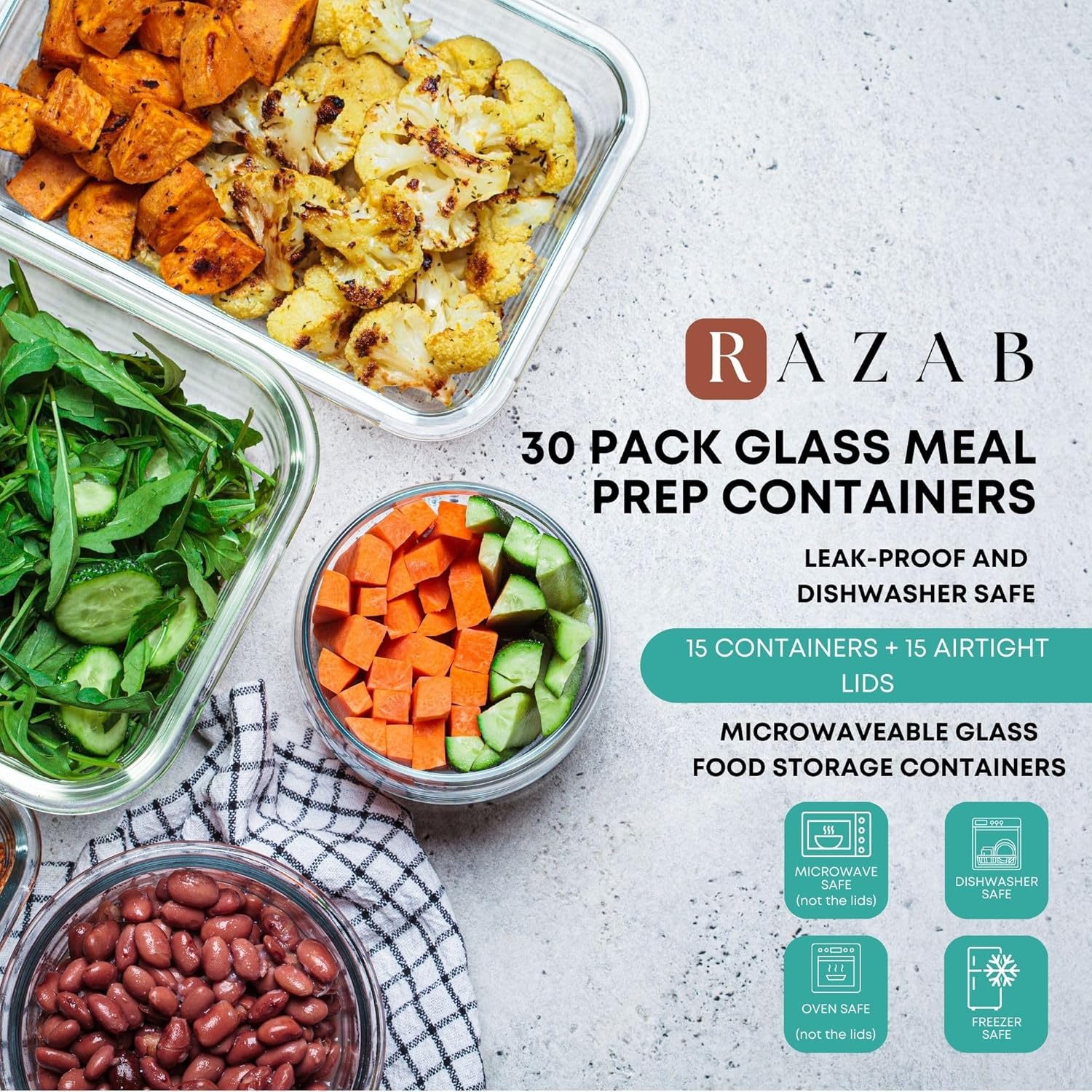 Razab 30 PC Glass Meal Prep Containers