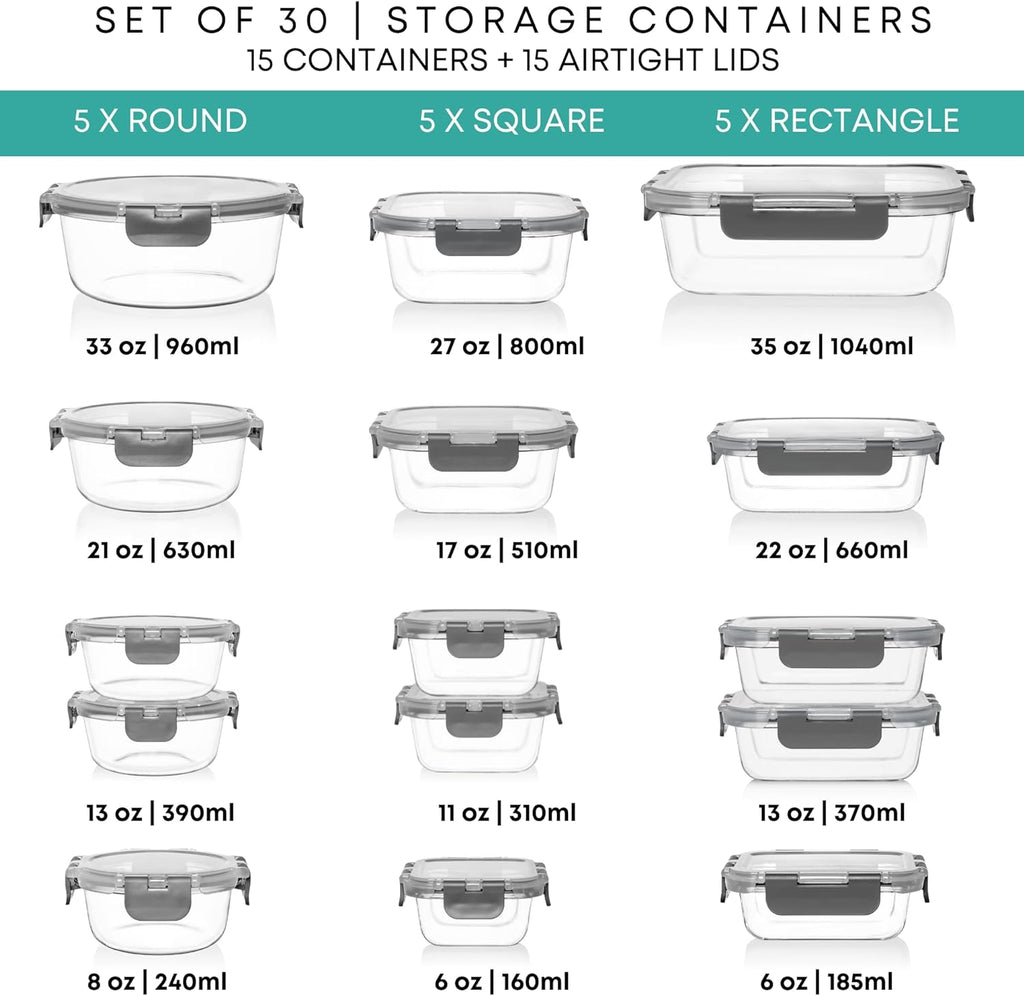 Razab 30 PC Glass Meal Prep Containers