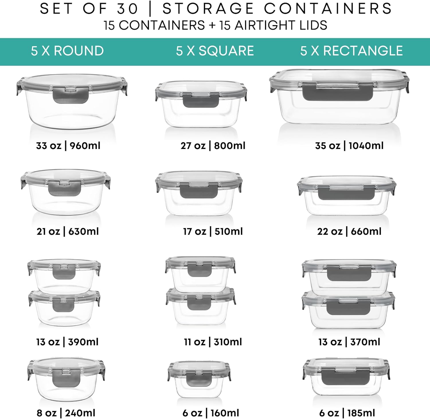 Razab 30 PC Glass Meal Prep Containers