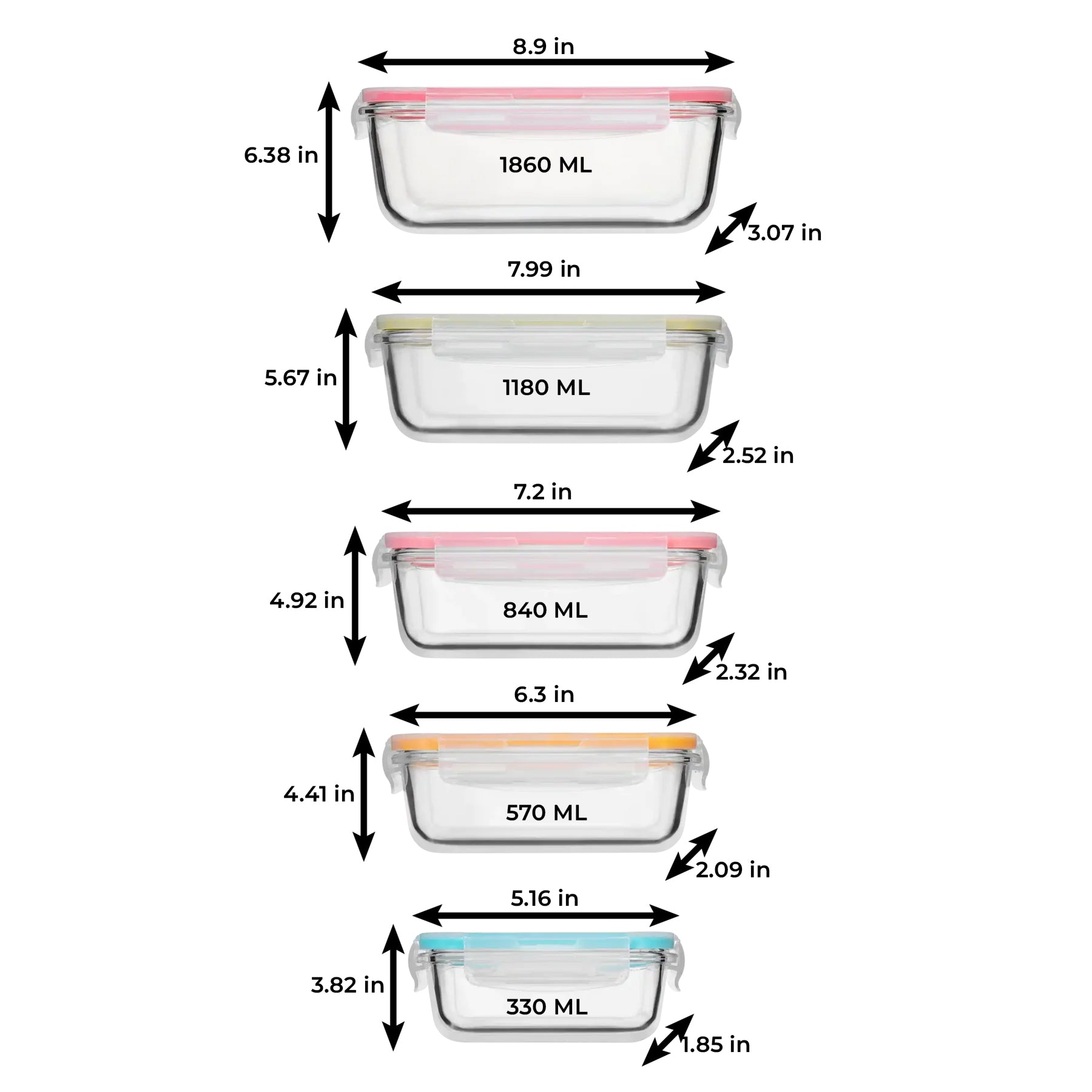 Set of 10 Pc (Color Coded Lids)